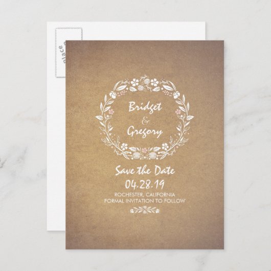 Floral krans  Bewaar de datum Briefkaarten (Voorkant / Achterkant)