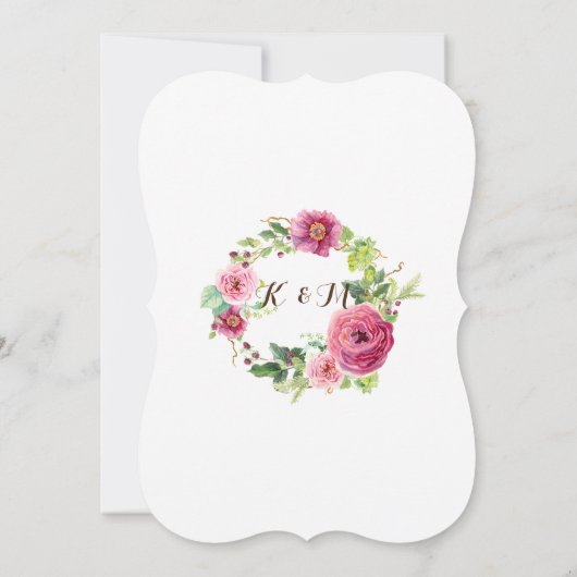 Floral krans blad beugel Raspberry Rozen pioenen Kaart (Achterkant)