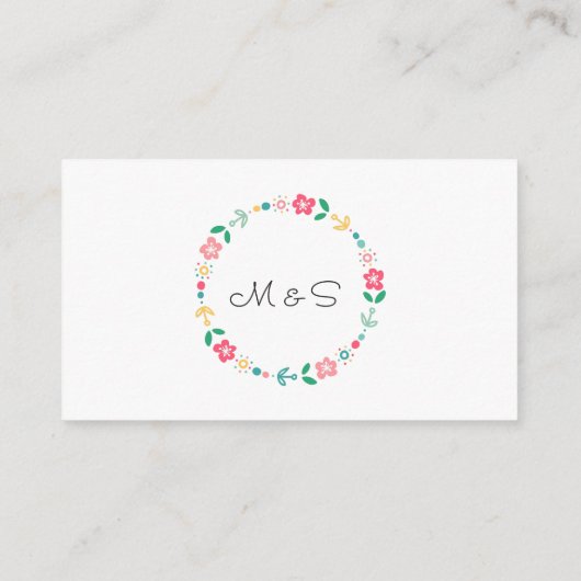 Floral krans bruiloft website kaart (Achterkant)