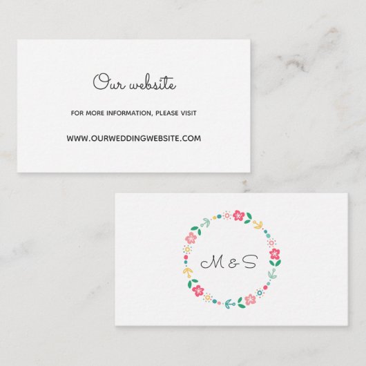 Floral krans bruiloft website kaart (Voorkant / Achterkant)