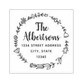 Floral krans familienaam retour adres stempel (Afrduk)