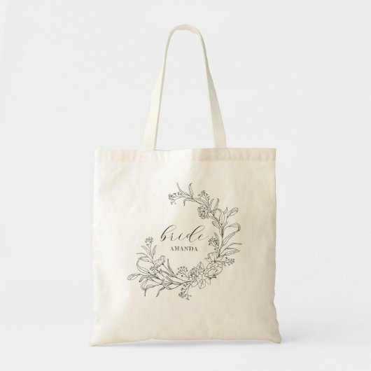 Floral krans gepersonaliseerde bruid gunsten tote bag (Voorkant)