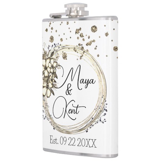 Floral krans glitter bruiloft gepersonaliseerd heupfles (Links)