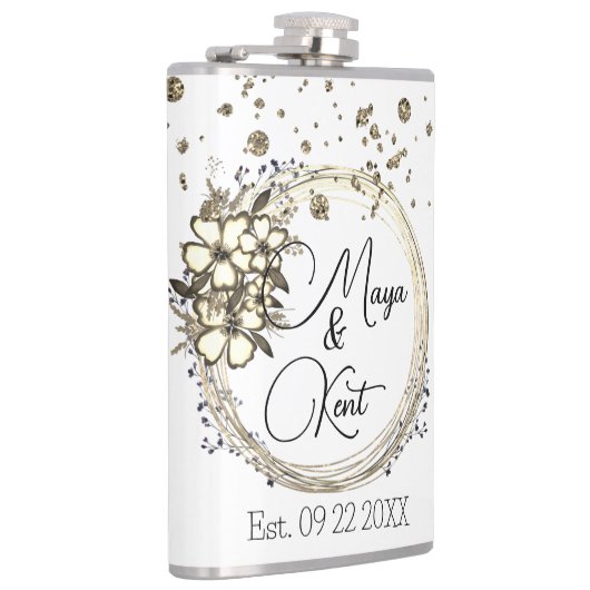 Floral krans glitter bruiloft gepersonaliseerd heupfles (Rechts)