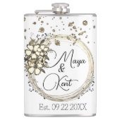 Floral krans glitter bruiloft gepersonaliseerd heupfles (Voorkant)