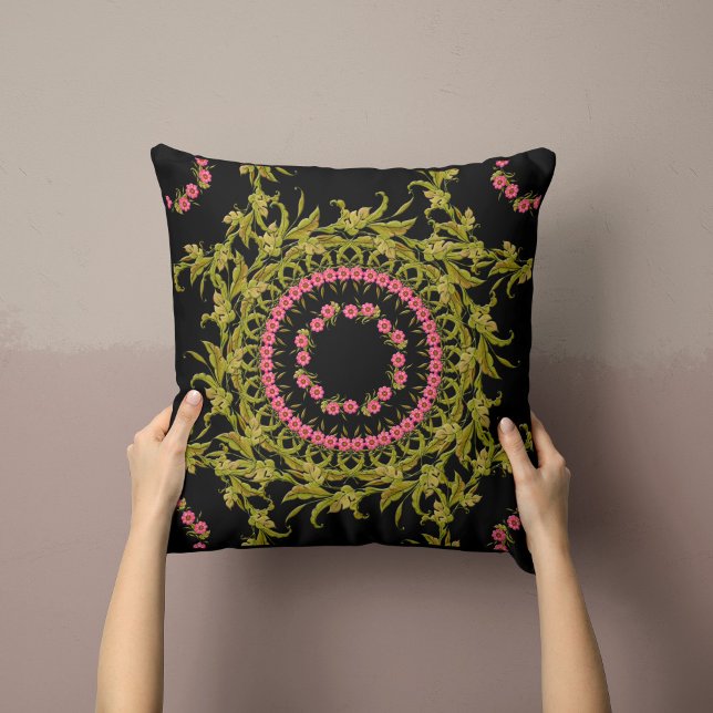 Floral Krans Kussen in Zwart (Creator heeft geüpload)