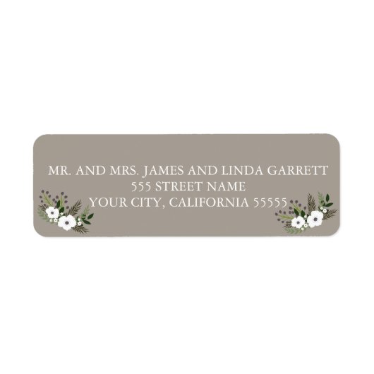 Floral krans retour adreslabel - taupe etiket (Voorkant)