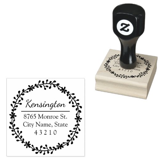 Floral krans retouradres Houten stempel (Gestempeld)
