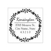 Floral krans retouradres Houten stempel (Afrduk)