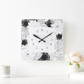 Floral Ktchen Wall Clocks - zwart-wit Vierkante Klok (Huis)
