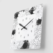 Floral Ktchen Wall Clocks - zwart-wit Vierkante Klok (Hoek)