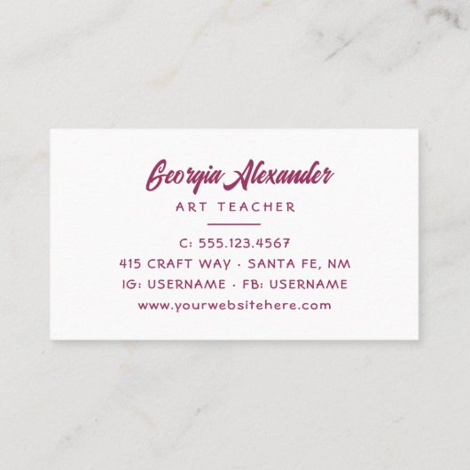 Floral kunstenaar van de moderne Waterverf van Tre Visitekaartje (Achterkant)