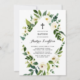 Floral laat Lijst met witte Waterverf Baptisme Kaart