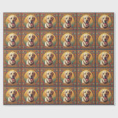 Floral Labrador Retriever Hond Kleurrijke Rand Cadeaupapier (Vlak)