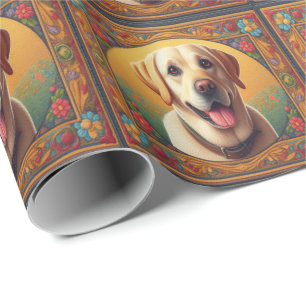 Floral Labrador Retriever Hond Kleurrijke Rand Cadeaupapier