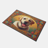 Floral Labrador Retriever Hond Kleurrijke Rand Deurmat (Schuin)
