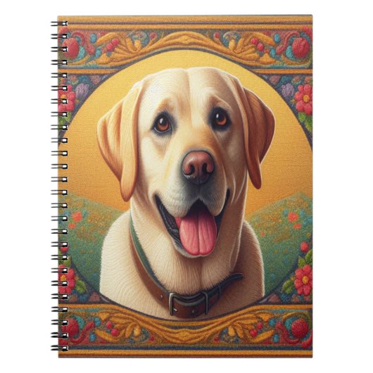 Floral Labrador Retriever Hond Kleurrijke Rand Notitieboek (Voorkant)