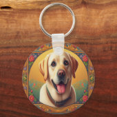 Floral Labrador Retriever Hond Kleurrijke Rand Sleutelhanger (Voorkant)