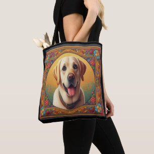 Floral Labrador Retriever Hond Kleurrijke Rand Tote Bag