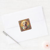 Floral Labrador Retriever Hond Kleurrijke Rand Vierkante Sticker (Envelop)