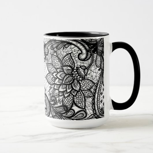 Floral Lace B&W Coffee Cup Mok (Rechts)