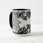 Floral Lace B&W Coffee Cup Mok (Voorkant links)
