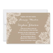Floral Lace Brown and White Wedding Invitation