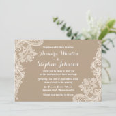 Floral Lace Brown and White Wedding Invitation Kaart (Staand voorkant)