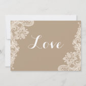 Floral Lace Brown and White Wedding Invitation Kaart (Achterkant)