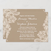 Floral Lace Brown and White Wedding Invitation Kaart (Voorkant / Achterkant)