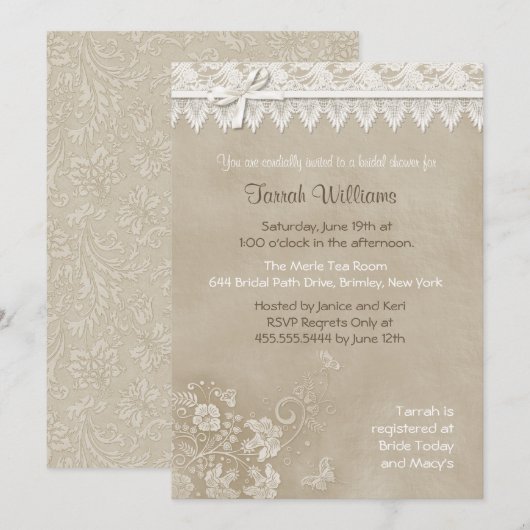 Floral Lace Butterfly Wedding Kaart (Voorkant / Achterkant)