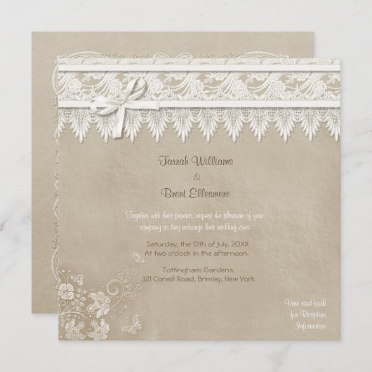 Floral Lace Butterfly Wedding Kaart (Voorkant / Achterkant)