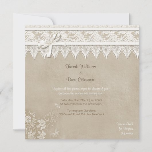 Floral Lace Butterfly Wedding Kaart (Voorkant)