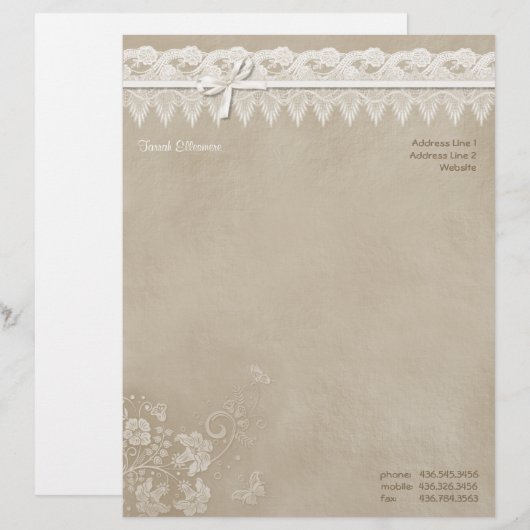 Floral Lace Butterfly Wedding Persoonlijk Briefhoofd (Voorkant / Achterkant)