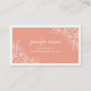 Floral Lace Calling Card - Coral Contactkaartje