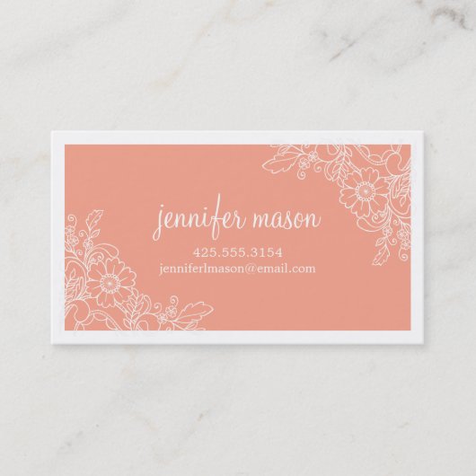 Floral Lace Calling Card - Coral Contactkaartje (Voorkant)