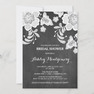 Floral Lace   Chalkboard Bridal Shower Invitation Kaart
