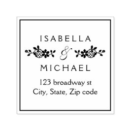 Floral Lace Custom Wedding Couple-adres Zelfinktende Stempel