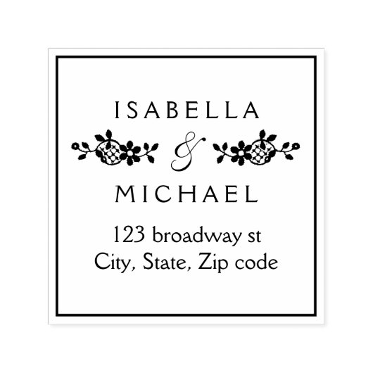  Floral Lace Custom Wedding Couple-adres Zelfinktende Stempel (Design)