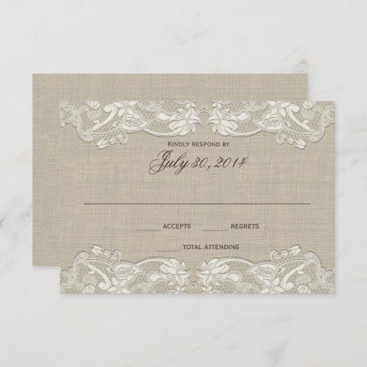 Floral Lace Design Huwelijksreactie RSVP Kaartje (Voorkant / Achterkant)