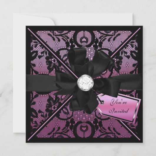 Floral Lace Invite met Diamond Bow Kaart (Voorkant)