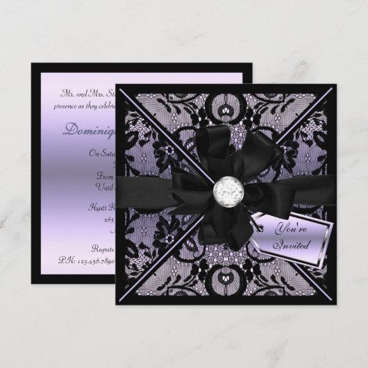 Floral Lace Invite met Diamond Bow Kaart (Voorkant / Achterkant)