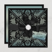 Floral Lace Invite met Diamond Bow Kaart (Voorkant / Achterkant)