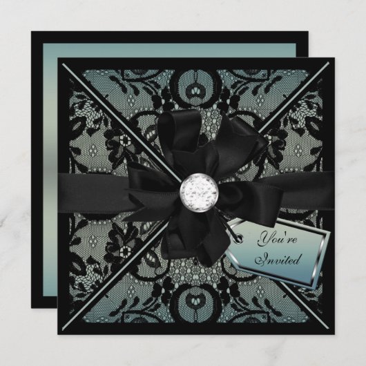 Floral Lace Invite met Diamond Bow Kaart (Voorkant / Achterkant)