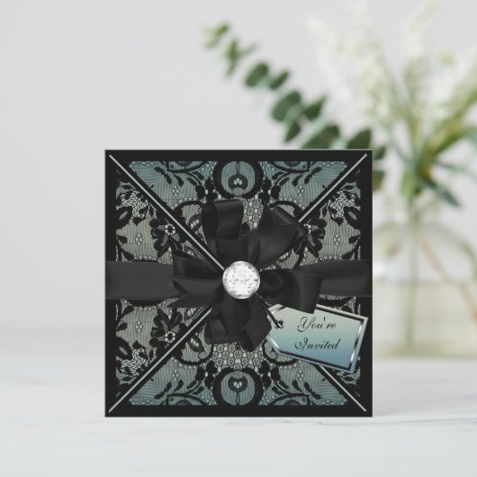 Floral Lace Invite met Diamond Bow Kaart (Staand voorkant)