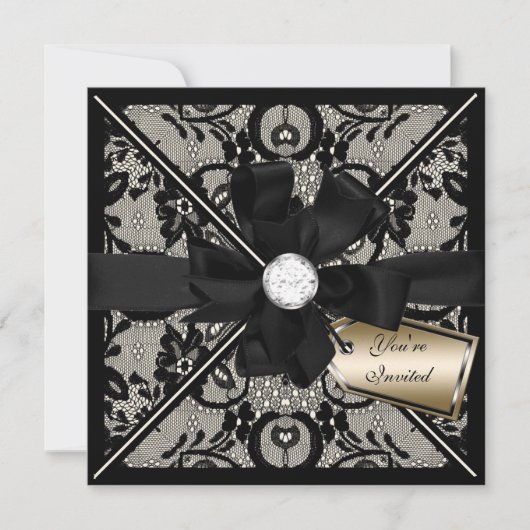 Floral Lace Invite met Diamond Bow Kaart (Voorkant)