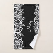 Floral Lace Jouw naam Black White Bad Handdoek (Handdoek)