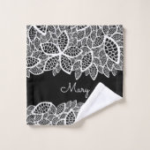 Floral Lace Jouw naam Black White Bad Handdoek (Wasdoekje)