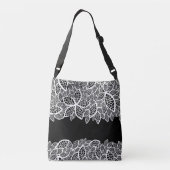 Floral Lace Jouw naam Black White Crossbody Tas (Achterkant)