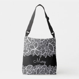 Floral Lace Jouw naam Black White Crossbody Tas